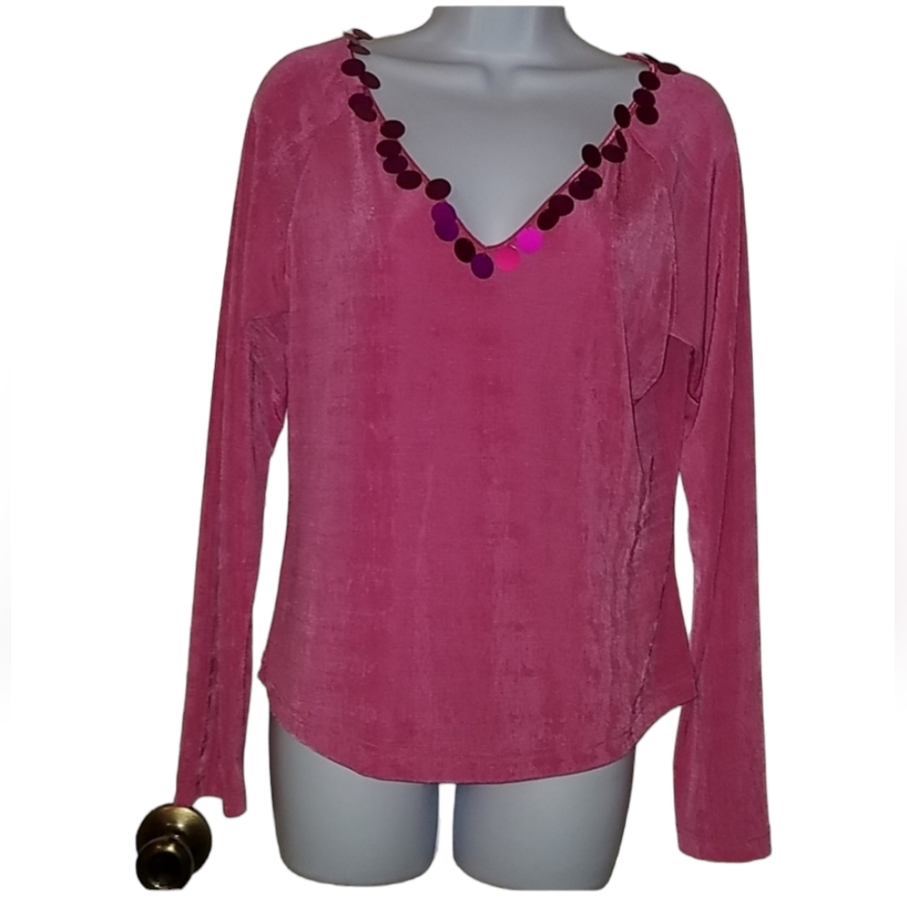 Together Brand Pink Travel Knit Top with Bling   Size M
